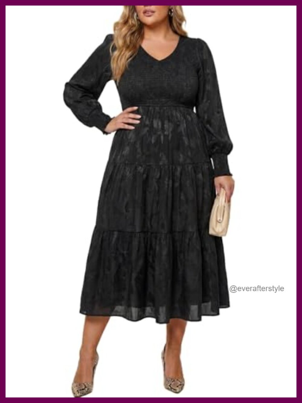 Plus Size Chiffon Floral Tiered Midi Dress Smocked Puff Sleeve
